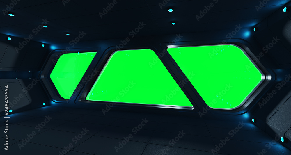 Poster spaceship futuristic interior with window view