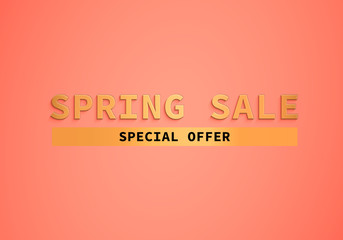 Spring pink sale background golden frame for banner, womens shopping. Vector illustration. Special offer