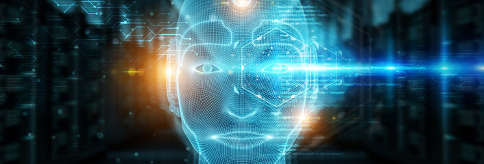Fototapeta na wymiar Robotic man cyborg face representing artificial intelligence 3D rendering