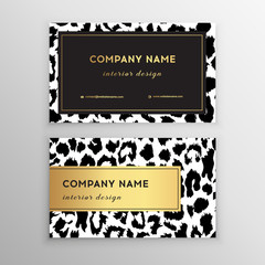 Naklejka na ściany i meble Business card trendy leopard pattern. Wild animals business card.