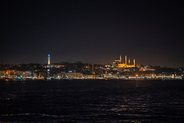 Night view of the Beyazit tower & Suleymanie mosque,