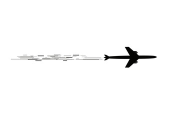 The plane flies and speed lines. Tourism and travel. The waypoint is intended for a tourist trip. and his track on a white background. Vector illustration