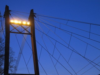 Reliance with flood lights and electrical wires, view from below