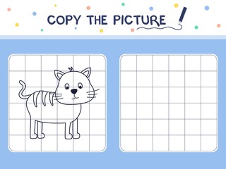 Cat. Copy the picture. Coloring book. Educational game for children. Cartoon vector illustration.