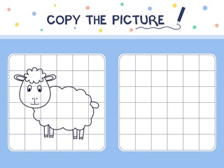 Sheep. Copy the picture. Coloring book. Educational game for children. Cartoon vector illustration.