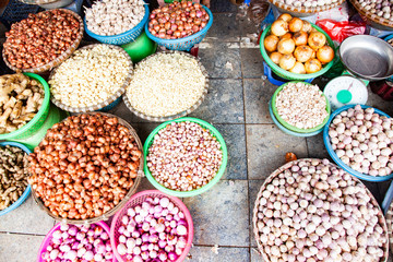 tropical spices and fruits sold at a local market in Hanoi (Vietnam)