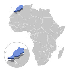 Vector illustration of Morocco in blue on the grey model of Africa map with zooming replica of country