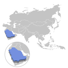 Obraz premium Vector illustration of Saudi Arabia in blue on the grey model of Asia map with zooming replica of country.