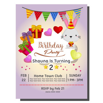 2nd birthday party invitation card with rabbit and present