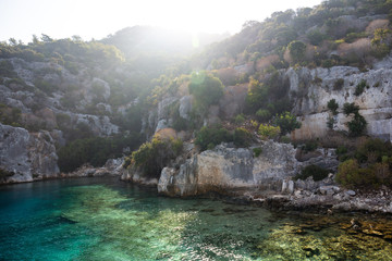 Mediterranean Turkey. Kekova Island is a sunken city. Azure sea. Beautiful landscape.