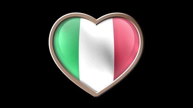 Italy flag heart isolated on black luma matte. Patriotism