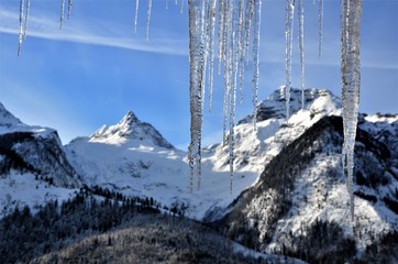 icicles with mountain view in austria lofer