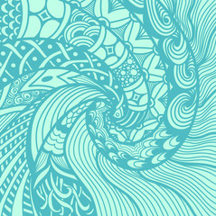 Abstract Zen tangle Zen doodle pattern  in marine style green blue for  decoration different things