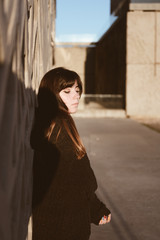 girl young hipster millennial with hair color against gray wall with space for text