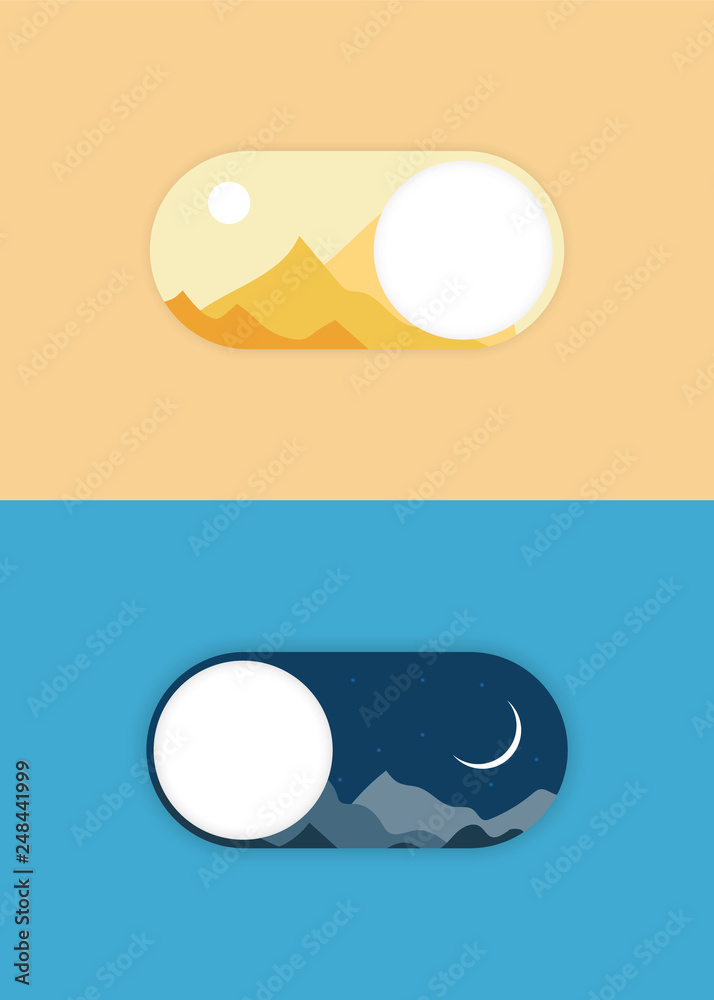 Leinwandbilder on off switcher, day and night, sun and moon. concept of user interface element. toggle element for 