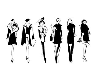 Stylish fashion models. Pretty young girls. Fashion womans Sketch