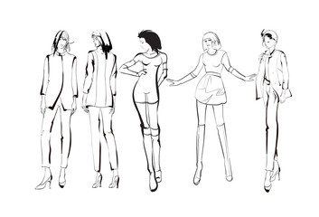 Stylish fashion models. Pretty young girls. Fashion womans Sketch