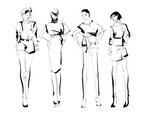 Stylish fashion models. Pretty young girls. Fashion womans Sketch