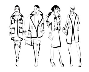 Stylish fashion models. Pretty young girls. Fashion womans Sketch