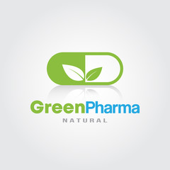 Green Pharmacy Logo template. Green Leaves Herbal Medicine icon for Natural Eco Green, Dispensary,Drugstore, Hospital and Clinic.