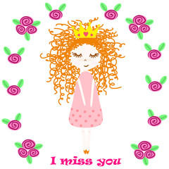 poster with princess and flowers - vector, illustration, eps