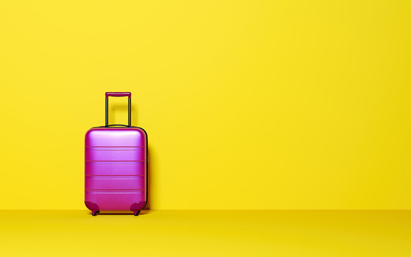 Suitcase on pastel background. Travel baggage concept. Minimal style. Copy space. 3D rendering illustration