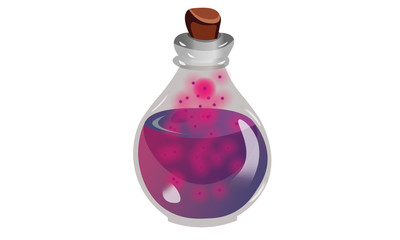 purple magic portion in glass bottle for witches and magic creatures, love stalk