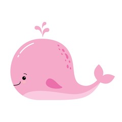 Cute cartoon whale. Adorable little pink whale vector illustration collection.