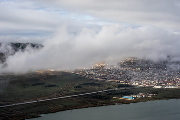 Morning fog in the mountain in Baku. Azerbaijan. Near Xojasan Lake.