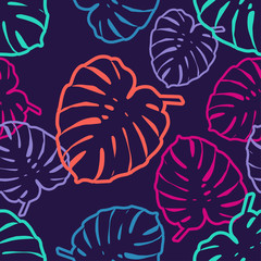 Seamless background with decorative Tropical palm leaves. Monstera. Vector illustration. Can be used for wallpaper, textile, invitation card, wrapping, web page background.