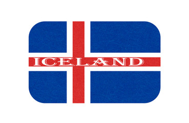 Iceland flag. Isolated icon of icelandic banner with scratched texture, grunge. Scandinavian northern country. Flat style, vector illustration with noise, marble textured background. Horizontal.