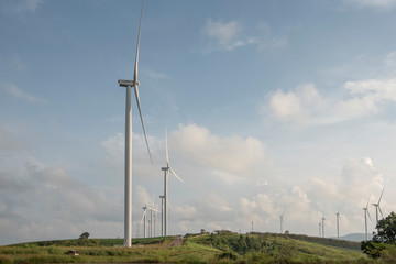 Wind farm. Wind turbines generating electricity