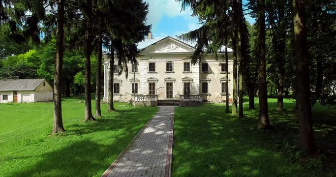 Palace of Chodkiewicz in Mlynova. Mlini Town. Ukraine, Rivne region, Aerial drone view