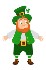 Funny Irish fantastic character, leprechaun spreading his arms to side.
