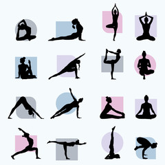 PrintHand Drawn Yoga Sillhouettes, illustration set, vector eps10