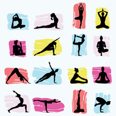 PrintHand Drawn Yoga Sillhouettes, illustration set, vector eps10