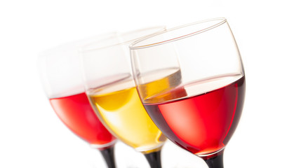 white and red wine in glasses