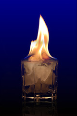 Burning ice in glas