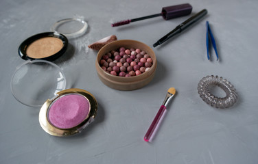 A set of cosmetics for the face in pink