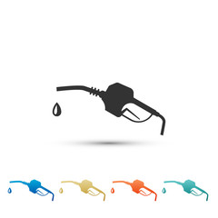 Obraz premium Gasoline pump nozzle icon isolated on white background. Fuel pump petrol station. Refuel service sign. Gas station icon. Set elements in color icons. Vector Illustration