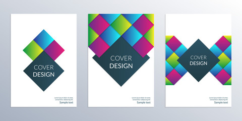 Cover design template. Brochure layout for commercial or business report with modern geometric shapes. Book and magazine covers collection. Vector illustration.