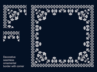 decorative seamless vector border with corners. seamless template in swatch panel. floral geometric ornament