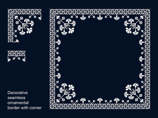 decorative seamless vector border with corners. seamless template in swatch panel. floral geometric ornament