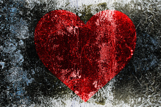 grunge love background, heart on abstract colored wall background