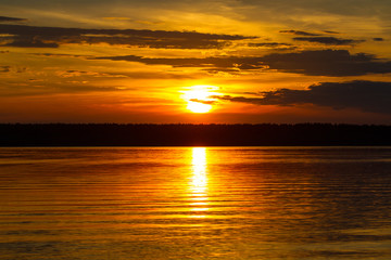 Golden sunset on the lake