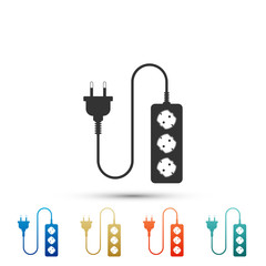 Electric extension cord icon isolated on white background. Power plug socket. Set elements in color icons. Vector Illustration