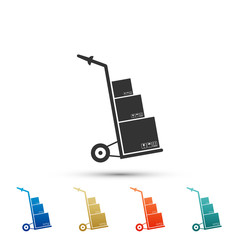 Hand truck and boxes icon isolated on white background. Dolly symbol. Set elements in color icons. Vector Illustration