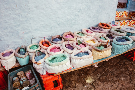 View of colorful pigments in store