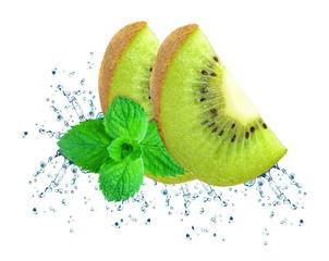 kiwi water splash isolated on white