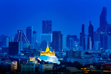 Fototapeta premium City Scape, Golden Mountain of Bangkok. Wat Saket Ratcha Wora Maha Wihan popular tourist attraction Landmarks of Bangkok. Thailand. 13 January 2019.